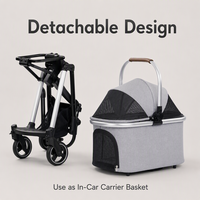 Poussette pliable pour animaux de compagnie en aluminium aéronautique, étanche, avec panier détachable, roues pivotantes et double frein, OEM