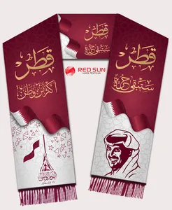 Wholesale Polyester Custom Logo Qatar National Day Fans Scarf Qatar Printed Scarves National Flag Craft