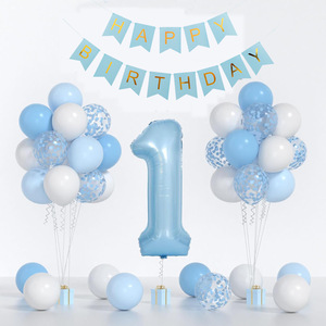 Kit Decorativo Completo per Primo <span class=keywords><strong>Compleanno</strong></span> Bambino/a, Palloncini in Tonalità Pastello, Opzioni Blu e Rosa - Product Image 3
