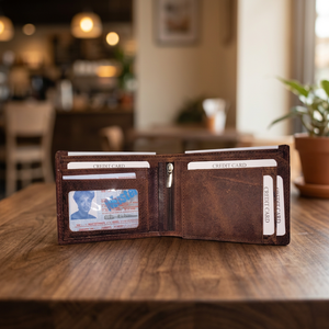 Durable Premium Quality Men's Genuine Leather Fashion Star Pattern Credit <b>Card</b> <b>Wallet</b> Open Embroidery Waterproof Customizable - Product Image 2