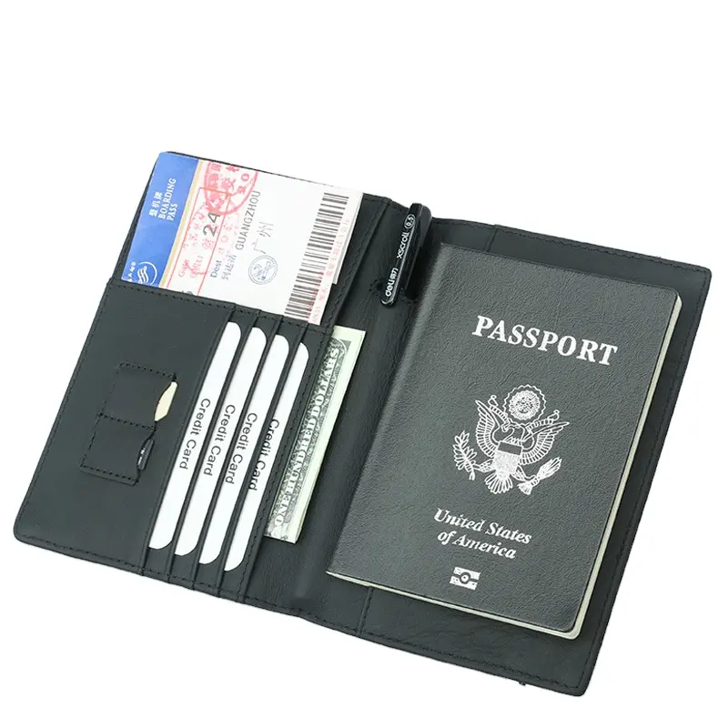 เคสใส่หนังสือเดินทางทำจากคาร์บอนไฟเบอร์,เคสใส่บัตรประจำตัวประชาชนกระเป๋าสตางค์มีแถบยืดหยุ่นป้องกัน Rfid สีดำ