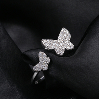 Bague double papillon ouverte en argent sterling 925 avec zircon pour femme, fabrication sur mesure