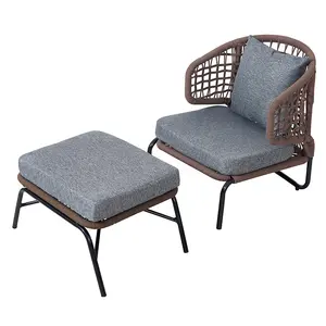 Waterproof Garden Set Foshan Restaurant Unique Design Lounge Chair Outdoor Compact Rope Furniture Seat Ottoman Leisure Chair Set