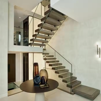 Nouvelles escaliers flottants modernes personnalisables pour intérieur avec marches en verre et en bois, éclairage LED, escalier droit, écologique et durable