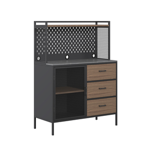 Meuble de rangement autoportant moderne en acier écologique avec 3 tiroirs et 3 étagères, ensemble de garde-manger, meuble de cuisine, mobilier de maison pour salon - Product Image 3