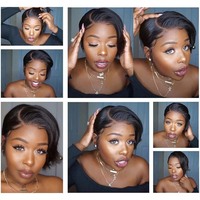 Perruque Bob Courte Droite en Cheveux Humains avec Dentelle Frontale 13x4, Cheveux de Bébé Naturels, Couleur Personnalisée pour Femmes Noires