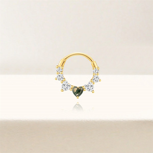 16G Gold Flat Back Heart Water Moss Agate Zircon <b>Hoop</b> <b>Rook</b> Daith Earring S925 Sterling Silver - Product Image 2