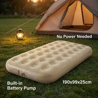 Matelas gonflable individuel 190x99x25cm avec pompe à batterie intégrée, PVC floqué, lit de camping portable, aucune alimentation électrique nécessaire