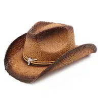 Vente en gros chapeau femmes en vrac paille chapeaux de Cowboy pour hommes adulte chapeau de paille de Cowboy unisexe