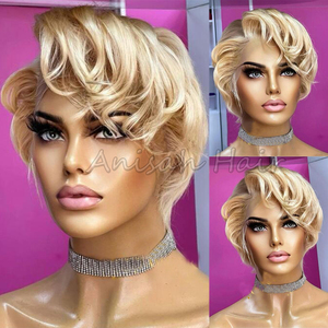 Perruque-pelucas de cabello humano <span class=keywords><strong>con</strong></span> <span class=keywords><strong>corte</strong></span> Pixie para mujeres negras, sin pegamento, corto, <span class=keywords><strong>Bob</strong></span>, 613, Rubio, transparente, liso, <span class=keywords><strong>con</strong></span> <span class=keywords><strong>flequillo</strong></span> - Product Image 2