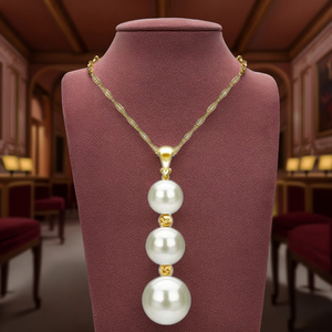 Sang Trọng 3 Vòng Đẹp Luster Flawless Mix Kích Thước Trắng Ngọc Trai Vàng Mạ 925 Sterling Silver Pendant Necklace Fine Jewelry - Product Image 2