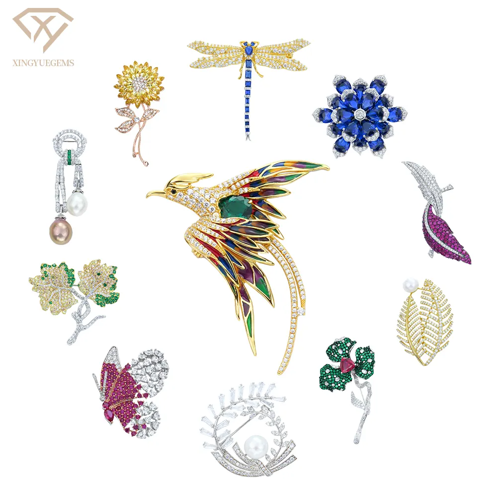 Joyería de mujer planta alas mariposa animal flor chapado en oro plata esterlina 925 perla diamante moissanite pin broches para regalo