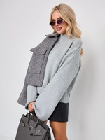 Cardigan élégant pour femme en maille unie à col roulé, coupe ajustée, manches cloche larges, anti-rétrécissement, en polyester