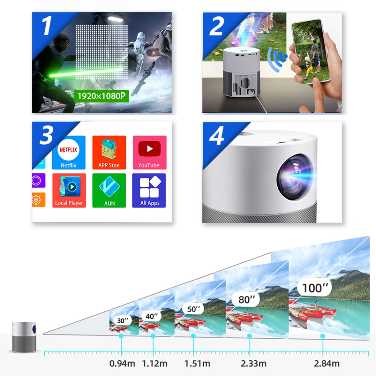 New AUN ET40 1080p Portable Home Theater Projector - 120 Lumens