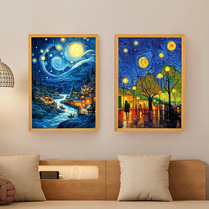 En bois A4 Cadre <span class=keywords><strong>Photo</strong></span> Art Thème <span class=keywords><strong>Romantique</strong></span> Ciel Étoilé LED Applique Murale Dimmable Tricolore Rectangulaire Aquarelle Papier Décoratif - Product Image 5