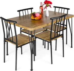 5-Piece Metal and Wood Indoor Modern Rectangular Dining Table Furniture Set for Kitchen Dining Room