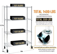 Wire Rack utilitaire robuste Étagère de cuisine en métal à 4 niveaux Étagère en fil chromé avec approbation NSF