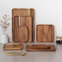 Plateau de service unique en bois d'acacia massif de haute qualité pour café, nourriture, pain et petit-déjeuner, idéal pour le rangement et la présentation.