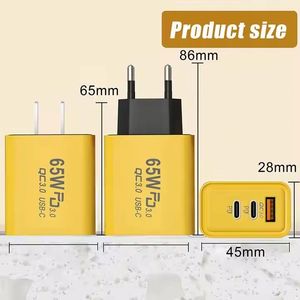 65W 40W 30W 3-Port <b>US</b> EU UK Dual Type-C PD Charger QC 3.0 USB Mobile Phone Wall Charger Super Fast <b>Power</b> <b>Adapter</b> - Product Image 4