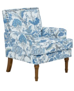 Fauteuil d'appoint moderne avec revêtement floral, garniture cloutée, pieds en bois massif, bleu et blanc, pour salon - Product Image 4