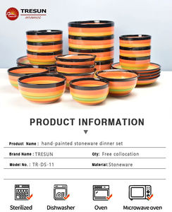 wholesale factory price stoneware rustic handpainted colorful strips large mini small rice soup noodle soup cereal ceramic bowl - Product Image 6