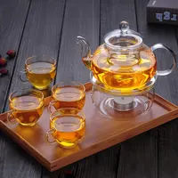 चीन आपूर्तिकर्ता उच्च Borosilicate ग्लास चायदानी सेट चाय सेवारत सेट के साथ कप, चाय गरम और चाय ट्रे