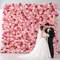 Panneau mural floral 3D en soie artificielle, style naturel carré, roses roses pour décoration de mariage et de maison