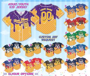 Camiseta de equipo de goteo de helado con número de nombre personalizado, camiseta de goteo de Color personalizado, camiseta de equipo de pelota a juego familiar, traje de verano - Product Image 1