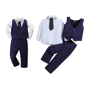 Set di abbigliamento per bambini a tre pezzi per gentiluomini all'ingrosso set di abbigliamento per bambini a manica lunga per matrimonio formale per ragazzi britannici set di abbigliamento 2T-7T