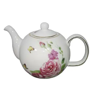 Single tea pot with gold decal Gift box tea pot 900cc ceramic tea pot