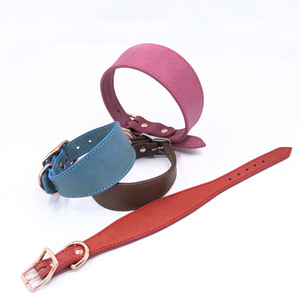 Luxus-Hunde halsband aus echtem Leder Breites Whippet & Greyhound-Haustier halsband mit festem Muster und eleganter Schal dekoration - Product Image 6