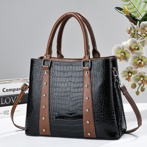 Black Glossy Textured Women Handbag <b>Studded</b> PU Leather Shoulder <b>Bag</b> Ladies Elegant Crossbody Tote Purse for Work Daily - Product Image 4