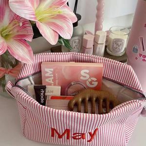 Wholesale Stripe Makeup <b>Bag</b> Striped <b>Toiletry</b> <b>bag</b> striped canvas jacquard canvas embroidered Logo - Product Image 5