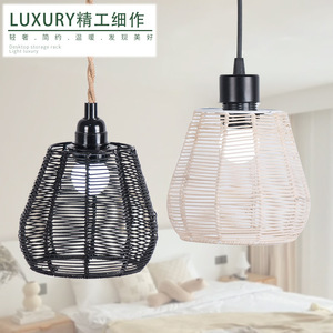 โคมไฟแขวนหวาย E27 LED ทรงกลม สีดำล้วน ควบคุมด้วยสวิตช์ สำหรับห้องน้ำชา ร้านอาหาร โรงแรม เกสต์เฮาส์ - Product Image 1