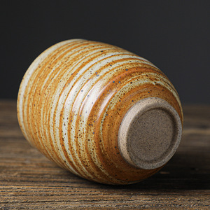 Mug à café en terre cuite rétro fait à la main de 200 ml, tasse en céramique émaillée rayée pour le latte, le thé, logo personnalisable, vaisselle personnalisée - Product Image 3