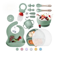 Ensemble de vaisselle pour tout-petits de 17 pièces sans BPA, ustensiles, assiettes, bavoirs, assiette divisée, bol à ventouse, cuillère d'alimentation, ensemble de repas en silicone pour bébé