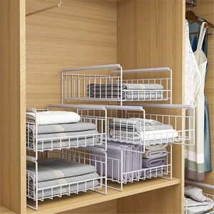 Kitchen <b>Storage</b> Standing Modern Stainless Steel Double-Tier Towel Racks Drawer-Type Sliding Cabinets Punch-Free Pull <b>Baskets</b> - Product Image 3