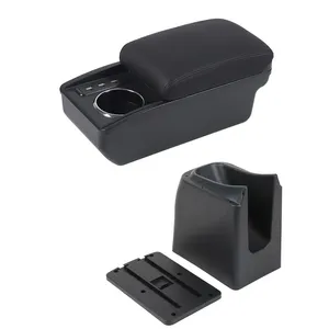 Vtear pour <span class=keywords><strong>Dacia</strong></span> <span class=keywords><strong>Spring</strong></span> 2021-2026 Boîte de rangement de console en ABS, coussin de support d'accoudoir en cuir avec porte-gobelet USB, pièces intérieures de voiture - Product Image 1