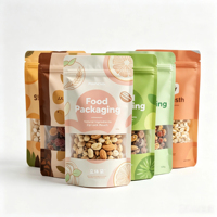 Sachet d'emballage personnalisé à faible MOQ avec logo, fenêtre transparente et fermeture éclair refermable pour noix, idéal pour les magasins de noix, supermarchés et aliments secs