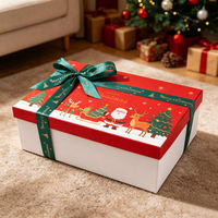 Boîte cadeau rigide en papier en deux parties pour Noël, personnalisée, avec ruban, pour emballage de cadeaux de Noël