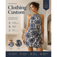 Robe mini d'été à col halter, imprimé floral vintage, taille cintrée à nouer, robe décontractée pour les vacances, personnalisation OEM disponible