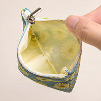 Dompet Mini Portabel Motif Bunga Kanvas dengan Resleting, Tempat Kartu Unisex, Dompet Koin Kecil untuk Pelajar, Tas Koin 2026