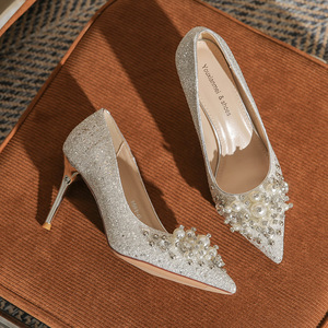 Zapatos de Novia 6681-47B, Tacones de Aguja con Punta Puntiaguda, Brillantes, con Cristales y Perlas, Tacón Alto de 5cm/8cm, Forro de Satén - Product Image 2