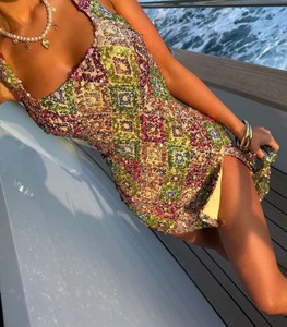 Re Mcgreen stella colorato rombo stampa Sexy Mini abito elegante con spacco elegante abito aderente festa vacanze estive sera - Product Image 6