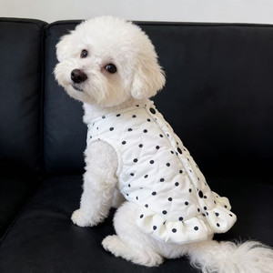 Gilet mignon à pois pour petits chiens (Bichon Frisé, Teddy, Pomeranian) – Collection Automne, rembourré avec doublure polaire, style coupe princesse - Product Image 1