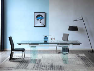 Muebles para el hogar, juego <span class=keywords><strong>de</strong></span> comedor <span class=keywords><strong>de</strong></span> tamaño y Color con logotipo personalizado, vidrio templado, patas <span class=keywords><strong>de</strong></span> vidrio curvado caliente - Product Image 4