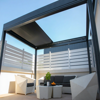 Pergola Bioclimatique Motorisée Moderne en Aluminium avec Lames Orientables, Imperméable, Banc et Table Intégrés, pour Zone de Détente Extérieure et Jardin, Abri d'Été