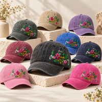 Casquette de baseball brodée florale pour femme, style vintage, en coton lavé, ajustable, pour jardin et extérieur, protection solaire