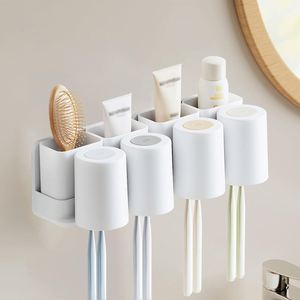 Portable Plastic Three-piece Set Modern <b>Wall</b>-<b>Mounted</b> <b>Toothbrush</b> <b>Holder</b> with Toothpaste Dispenser Cups - Product Image 1