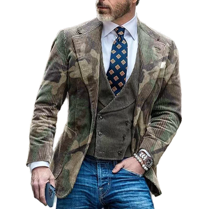 Último Modelo de Traje de Novio de Corduroy Marrón con Doble Botonadura, Traje de Boda Personalizado, Esmoquin para Graduación, Blazer Ajustado de 3 Piezas: Chaqueta+Pantalón+Chaleco - Product Image 1